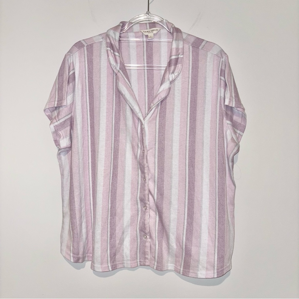 Laura Ashley button front stripe pajama top pink size‎ large